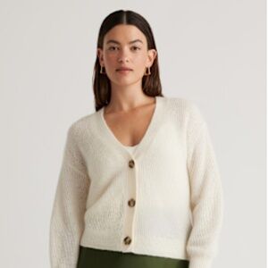 Quince Baby Alpaca-Wool Cropped Cardigan Ivory Size M NWT